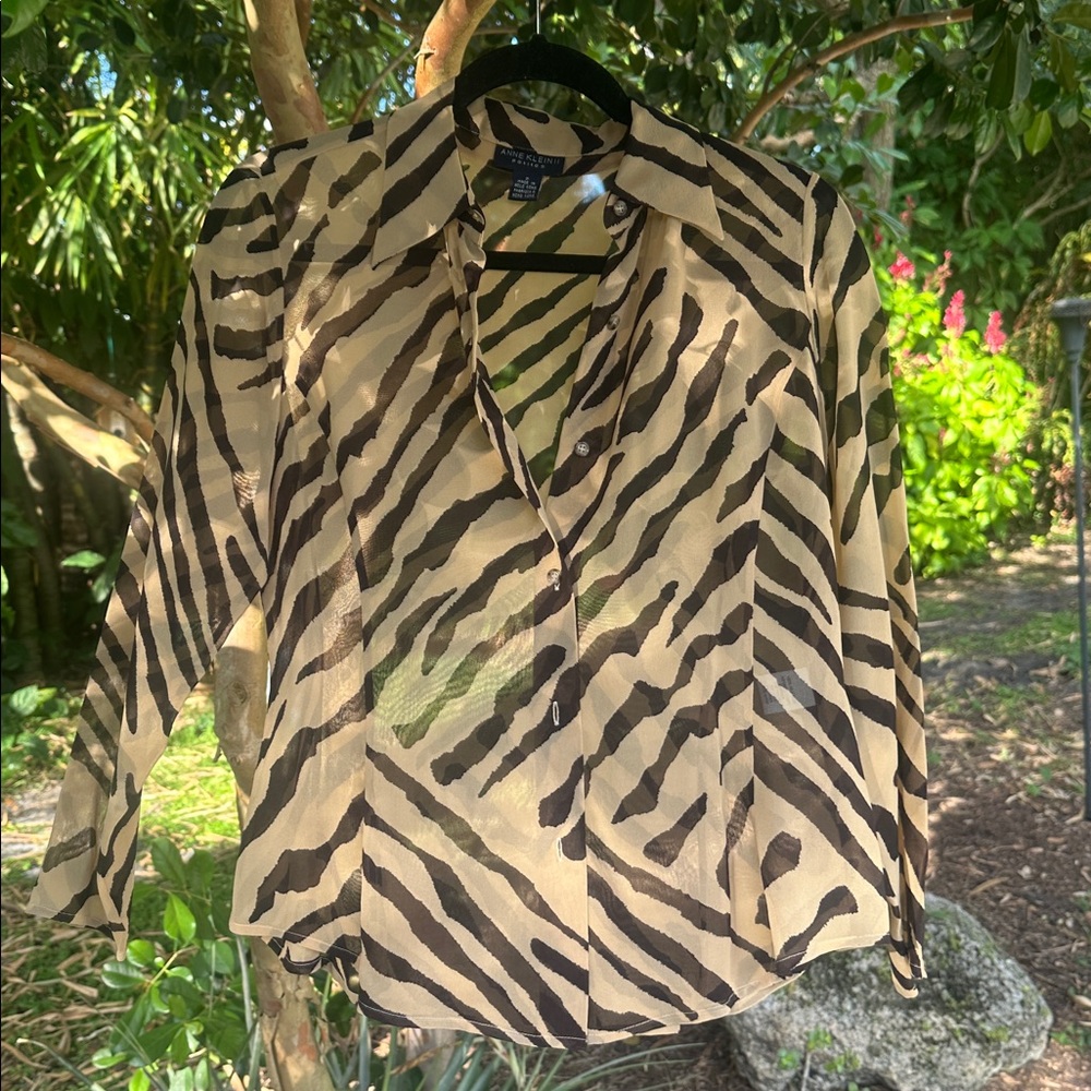 Vintage 90s Animal Print Anne Klein II Silk  Blouse